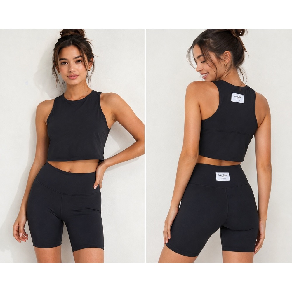 Manola Activewear Set Size S Black Crop Top High Rise Biker Shorts NWT Workout